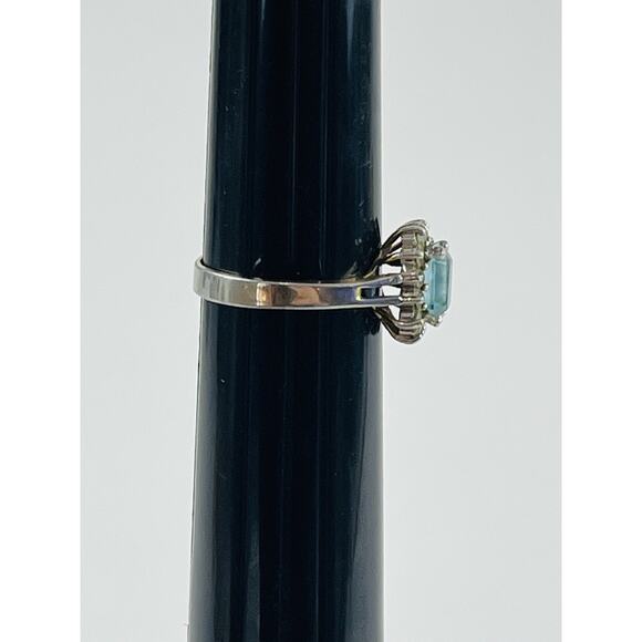 Vintage Ring 14K GE Gold Electroplate Taiwan Size 9 Aquamarine Blue Pale Rhinest - Picture 9 of 16